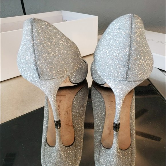 Manolo Blahnik size 38.5 Silver Glitter - Picture 5 of 13